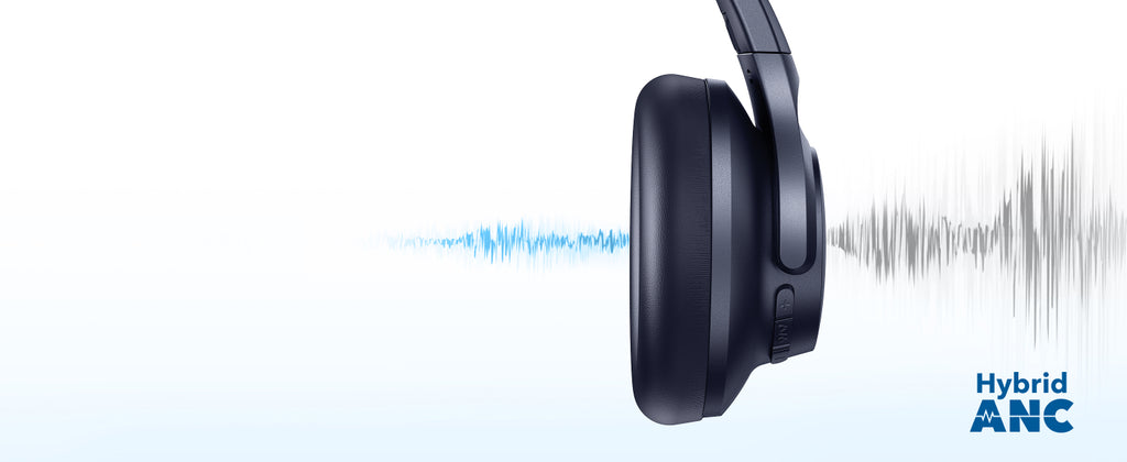 soundcore by Anker Q20i Hybrid ANC Headphones - Wireless Over-Ear BT - 40H Long ANC Playtime - Hi-Res Audio - Big Bass - Customize via an App - Transparency Mode (Refurbished)