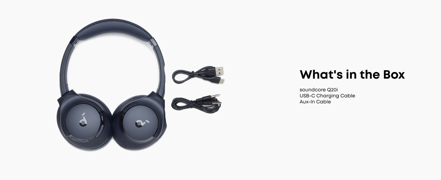 soundcore by Anker Q20i Hybrid ANC Headphones - Wireless Over-Ear BT - 40H Long ANC Playtime - Hi-Res Audio - Big Bass - Customize via an App - Transparency Mode (Refurbished)