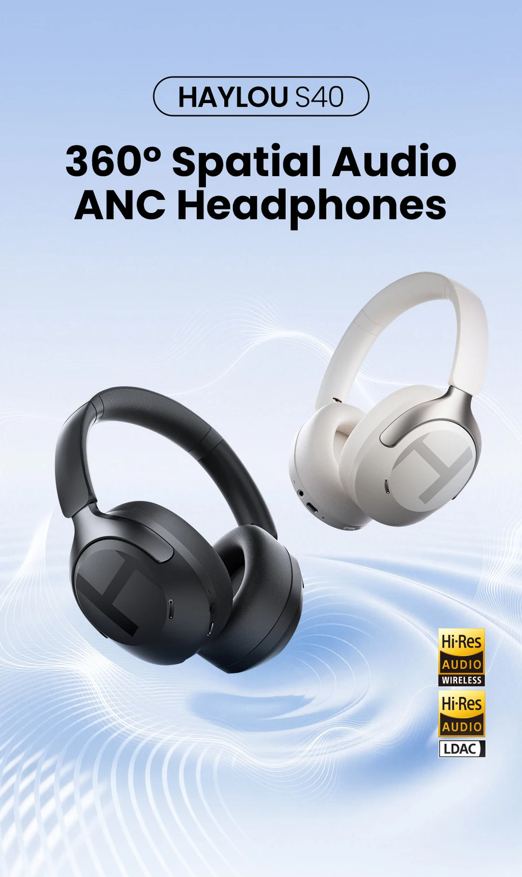 HAYLOU S40 ANC Wireless Headphone 50dB Noise Canceling Hi-Res 3D Spatial Audio Earphone with LDAC Bluetooth 6.0 Over Ear Headset