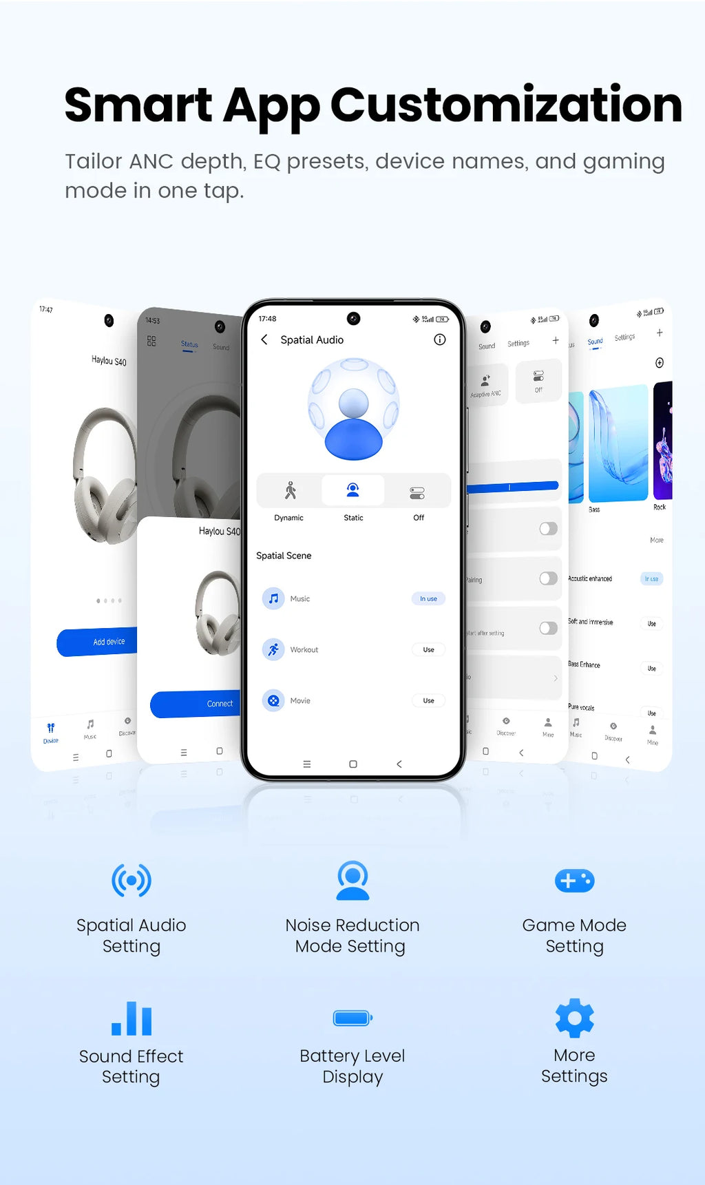 HAYLOU S40 ANC Wireless Headphone 50dB Noise Canceling Hi-Res 3D Spatial Audio Earphone with LDAC Bluetooth 6.0 Over Ear Headset