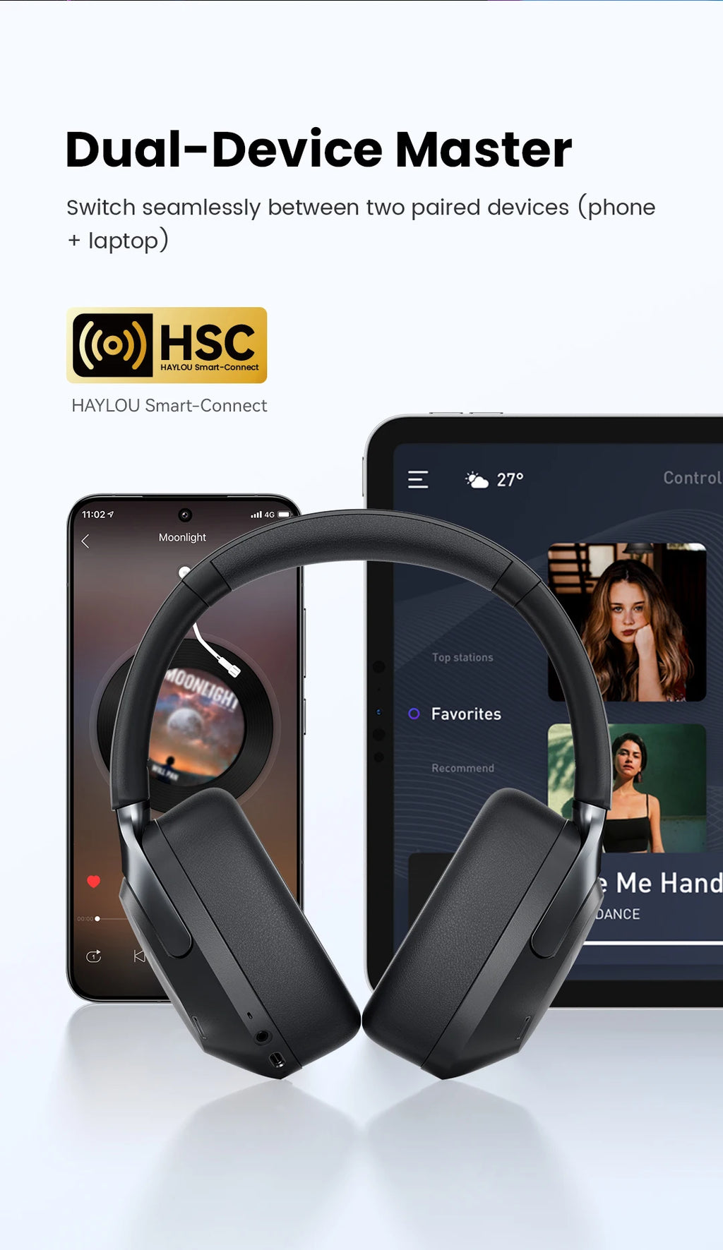 HAYLOU S40 ANC Wireless Headphone 50dB Noise Canceling Hi-Res 3D Spatial Audio Earphone with LDAC Bluetooth 6.0 Over Ear Headset