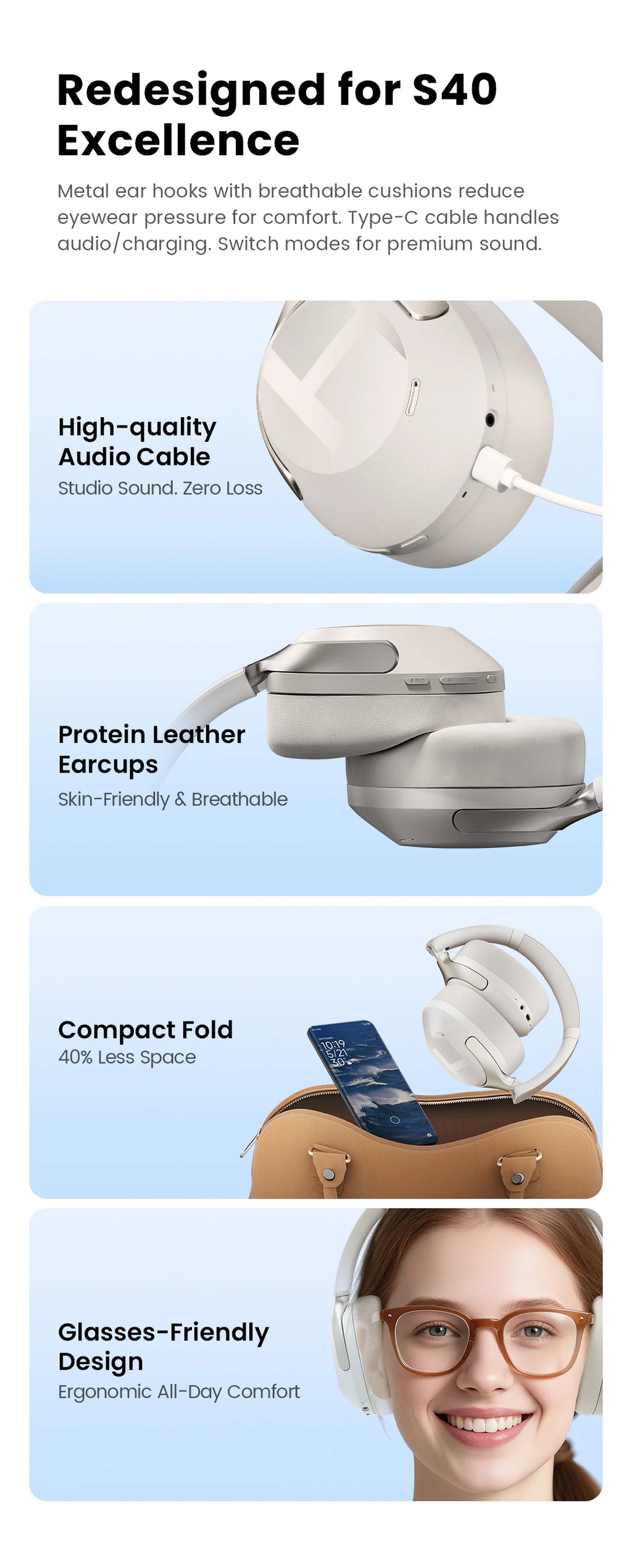 HAYLOU S40 ANC Wireless Headphone 50dB Noise Canceling Hi-Res 3D Spatial Audio Earphone with LDAC Bluetooth 6.0 Over Ear Headset