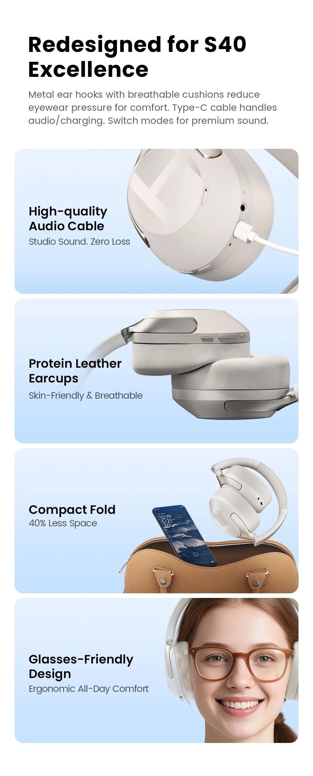 HAYLOU S40 ANC Wireless Headphone 50dB Noise Canceling Hi-Res 3D Spatial Audio Earphone with LDAC Bluetooth 6.0 Over Ear Headset