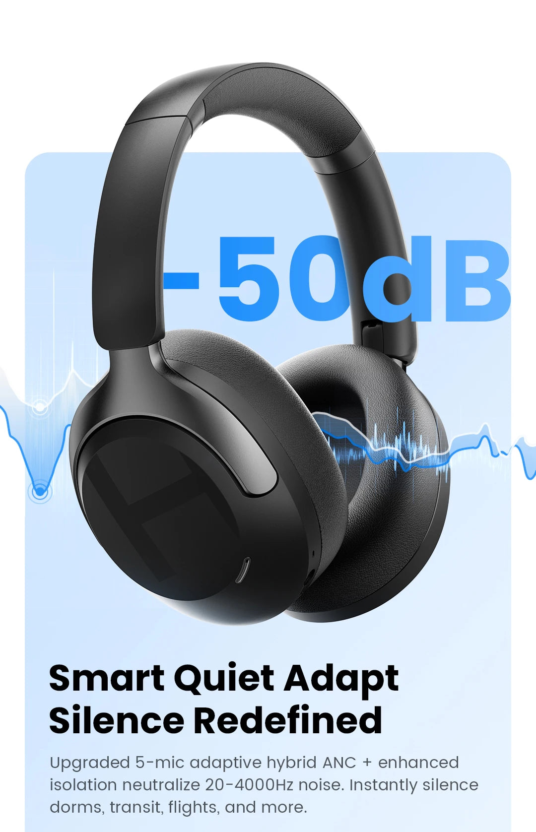 HAYLOU S40 ANC Wireless Headphone 50dB Noise Canceling Hi-Res 3D Spatial Audio Earphone with LDAC Bluetooth 6.0 Over Ear Headset