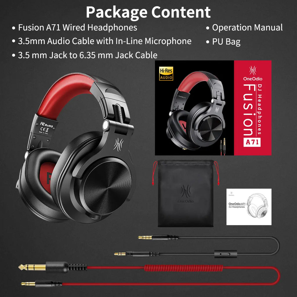 Oneodio A71 Wired HiFi Headphones With Mic Over Ear Stereo Hi-Res Headset Studio DJ Headphone For Recording Monitor 3.5/6.35mm