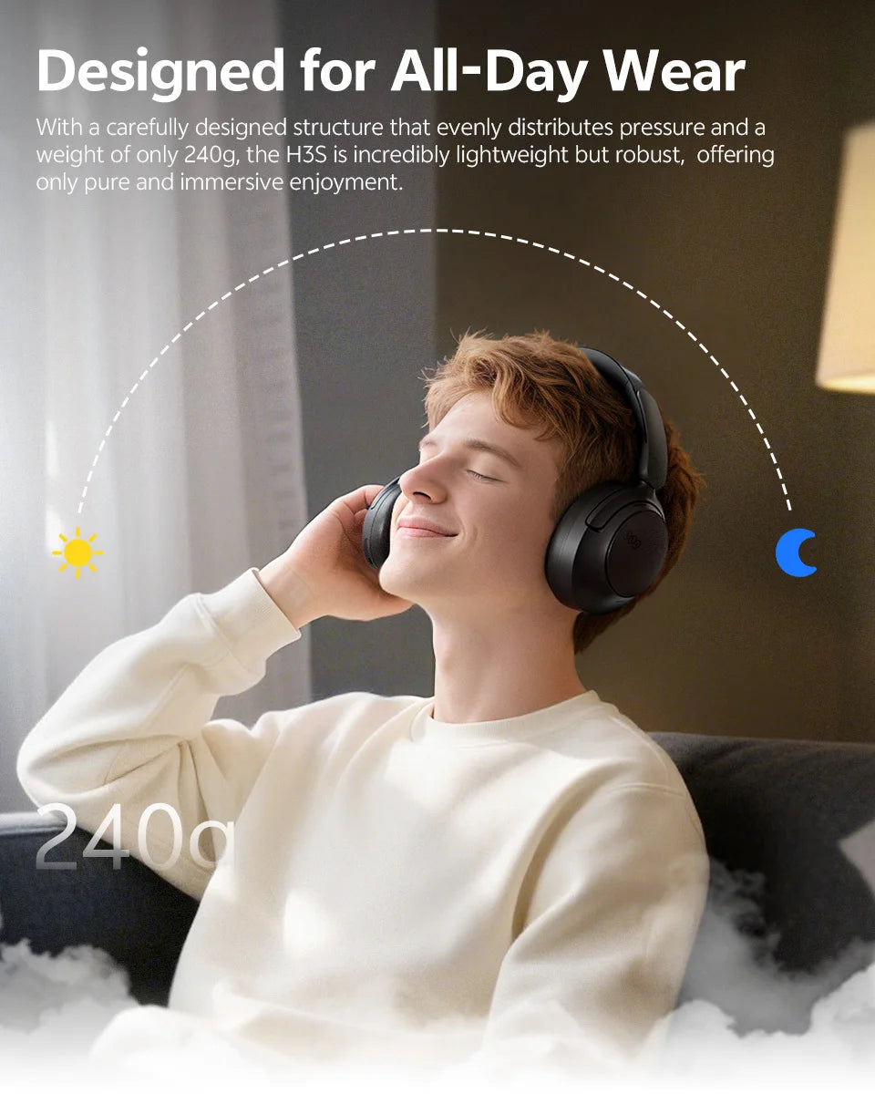 QCY H3S Over Ear Headphone Hi-Res LDAC Spatial Sound Headset H3S -56dB Adaptive ANC Wireless Earphone Bluetooth 6.0 102Hrs
