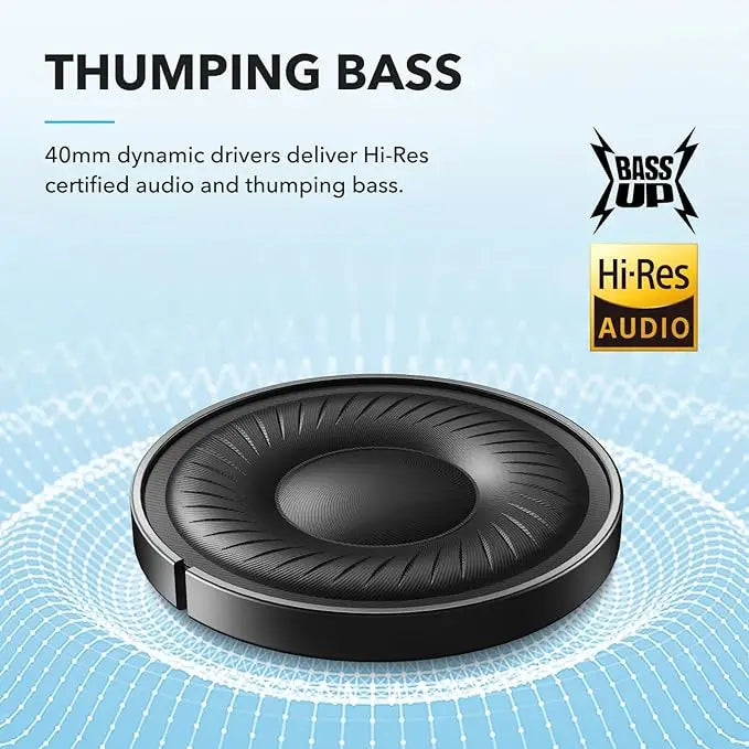 soundcore by Anker Q20i Hybrid ANC Headphones - Wireless Over-Ear BT - 40H Long ANC Playtime - Hi-Res Audio - Big Bass - Customize via an App - Transparency Mode (Refurbished)