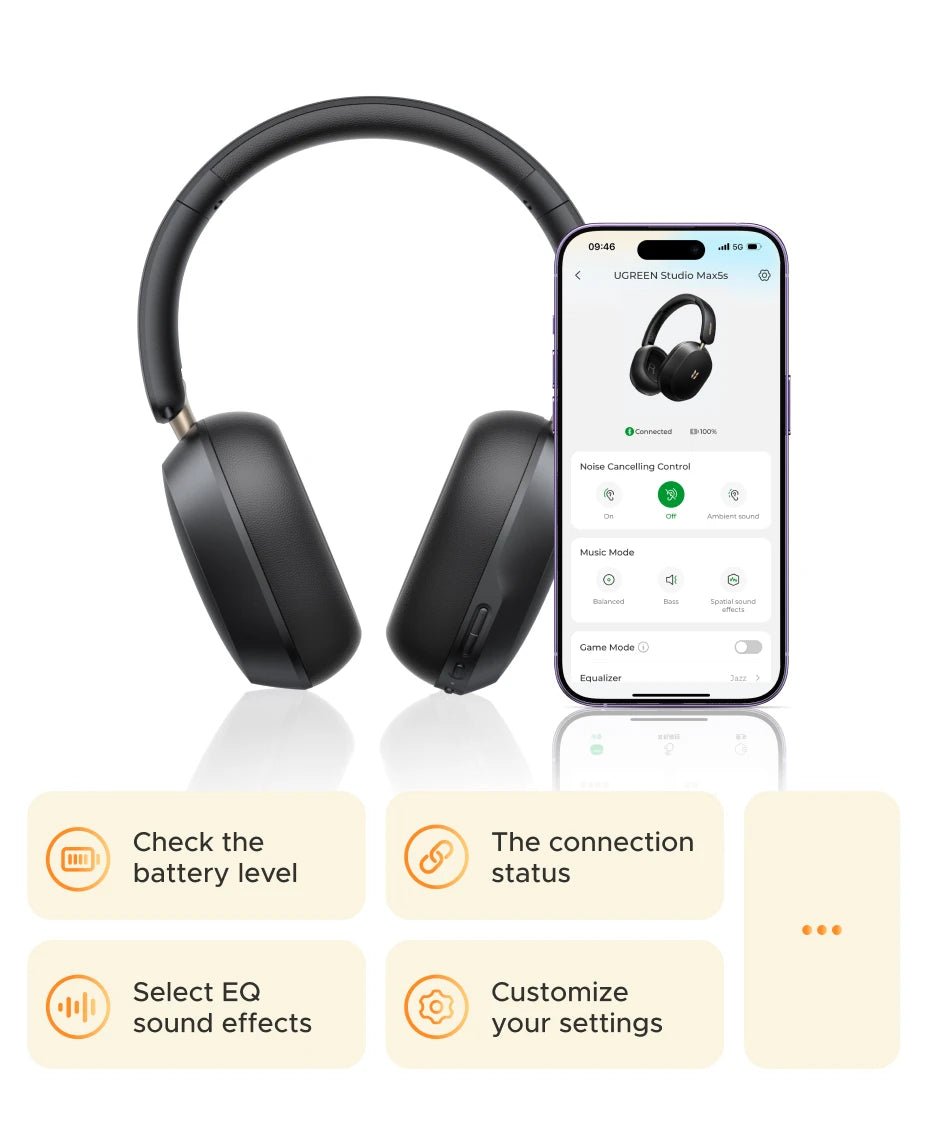 UGREEN MAX5S ANC Over-Ear Bluetooth Headphones, Wireless Gaming Headset, 2026 New Release