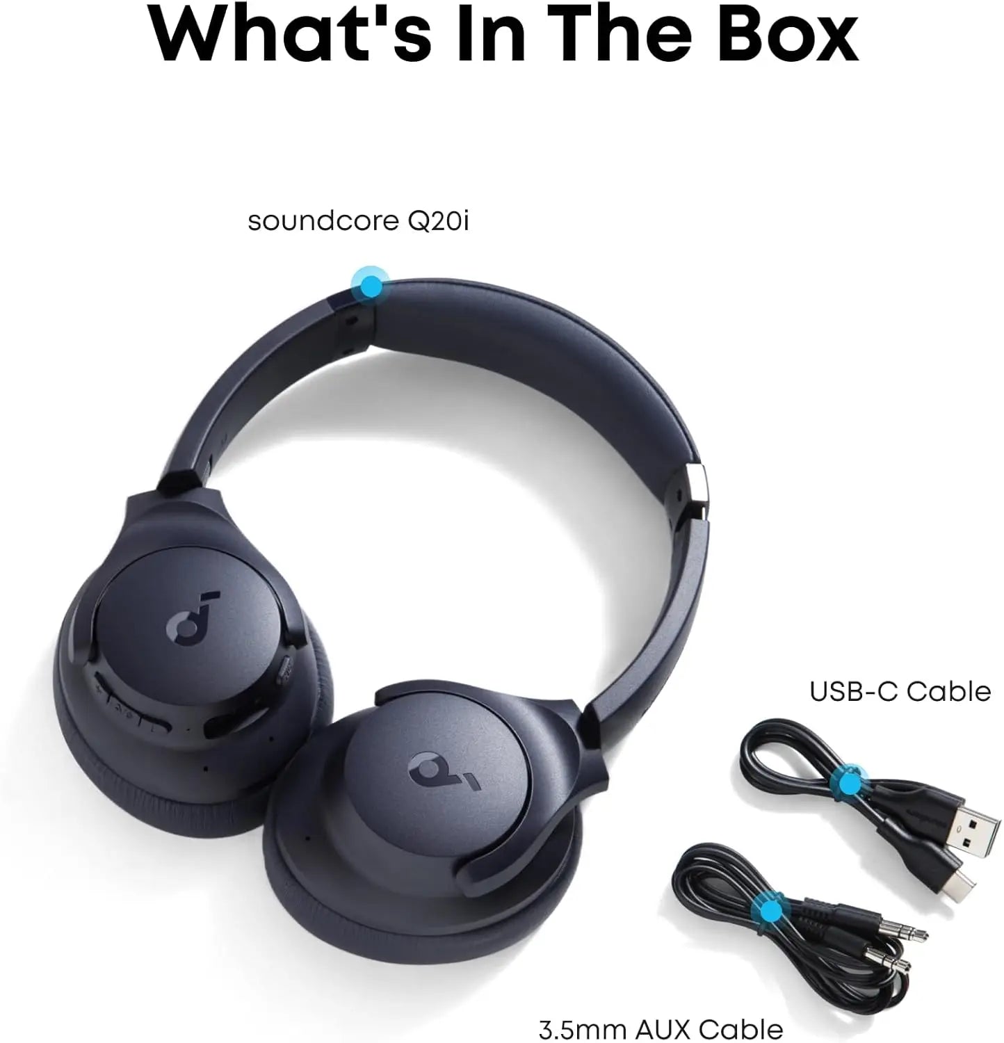 soundcore by Anker Q20i Hybrid ANC Headphones - Wireless Over-Ear BT - 40H Long ANC Playtime - Hi-Res Audio - Big Bass - Customize via an App - Transparency Mode (Refurbished)
