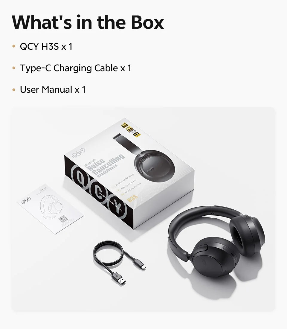 QCY H3S Over Ear Headphone Hi-Res LDAC Spatial Sound Headset H3S -56dB Adaptive ANC Wireless Earphone Bluetooth 6.0 102Hrs