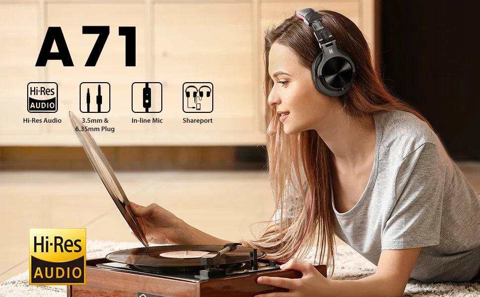 Oneodio A71 Wired HiFi Headphones With Mic Over Ear Stereo Hi-Res Headset Studio DJ Headphone For Recording Monitor 3.5/6.35mm